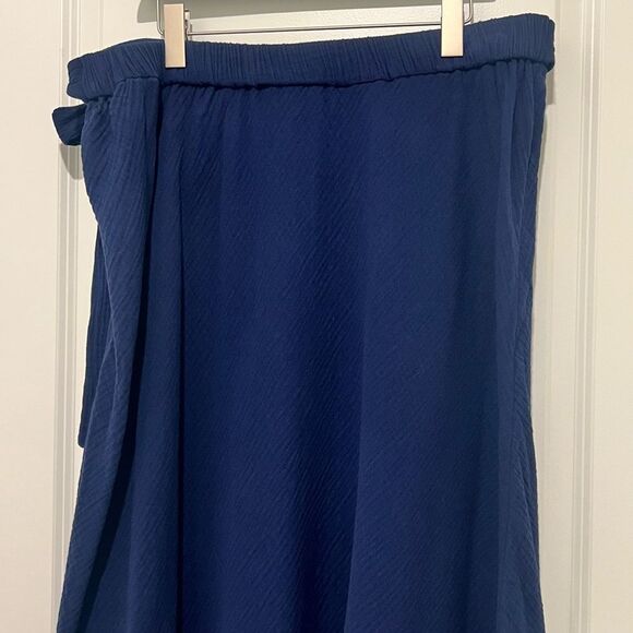 CASLON Women's Tie Waist Maxi Skirt Faux Wrap in Navy Cotton Gauze Size 1X - Picture 9 of 15